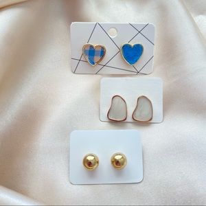 Stud Earrings Bundle :Plaid Heart Circle ✨Brand New Boutique
